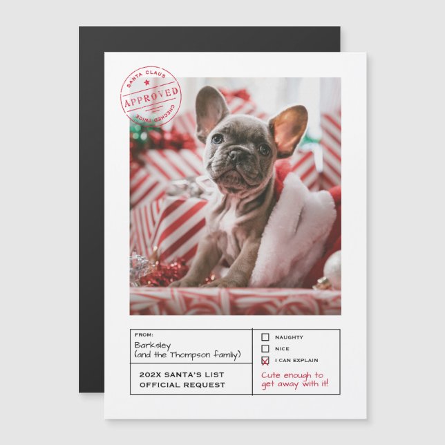 Santa Approved Naughty oder Nice Form Foto Magneteinladung (Vorne/Hinten)