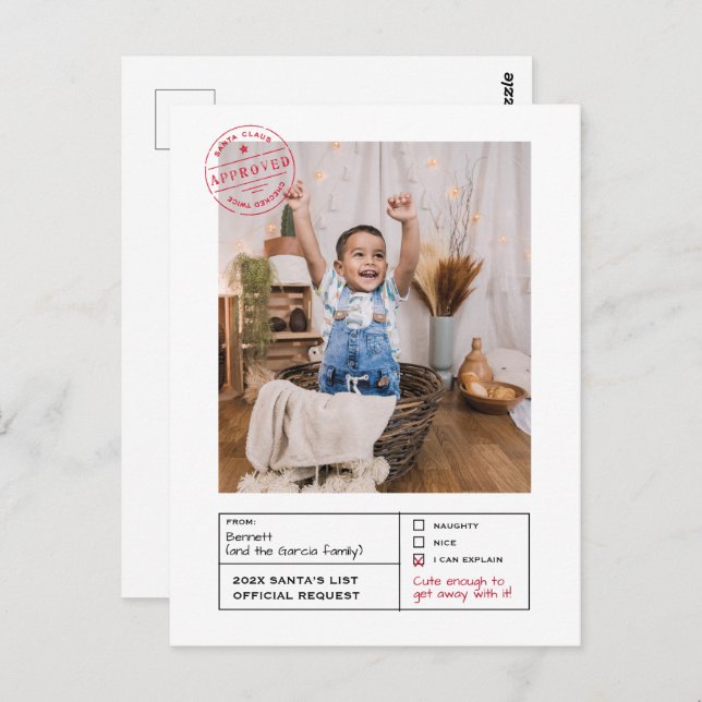 Santa Approved Naughty oder Nice Form Foto Postkarte (Vorne/Hinten)