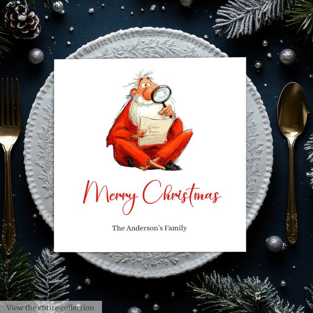 Santa-Aquarell Lustige Feiertags-Cocktailserviette Serviette (Watercolor Santa Funny Holiday Cocktail Napkins)