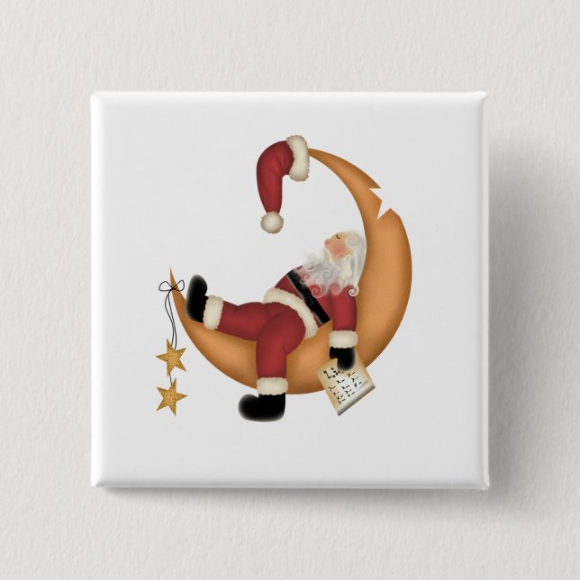 Santa Asleep auf dem Mond Tshirts und Geschenke Button (Vorderseite)