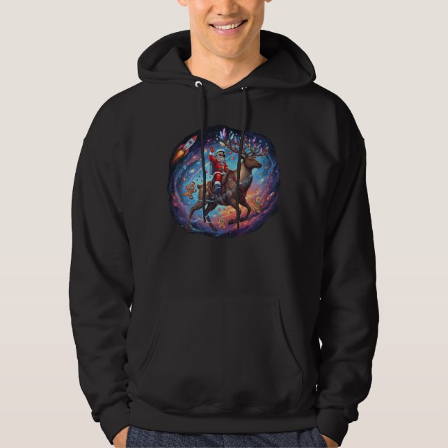 Santa Astronaut Riding Flying Reindeer Space Chris Hoodie (Vorderseite)