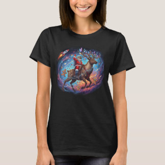Santa Astronaut Riding Flying Reindeer Space Chris T-Shirt