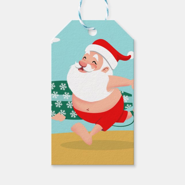 Santa at beach cartoon geschenkanhänger (Vorderseite)