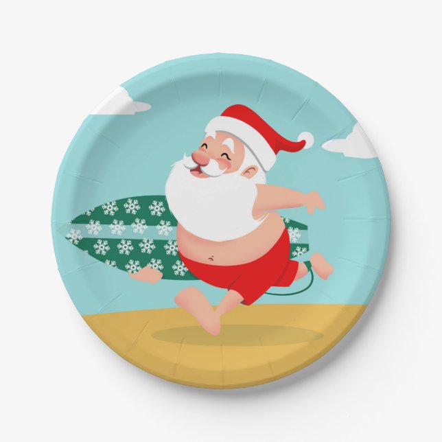 Santa at beach cartoon pappteller (Vorderseite)