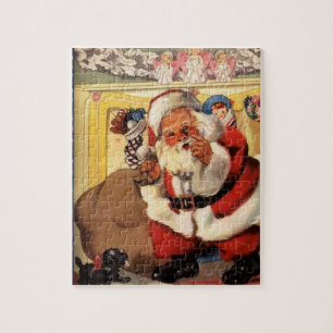 Santa at Chimney mit Puppy Vintag, Retro Puzzle