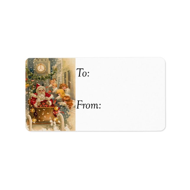 Santa at Midnight Vintag Gift Tag Adressaufkleber (Vorne)