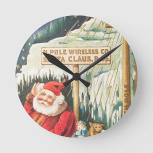 Santa at the North Pole Wireless Company Runde Wanduhr