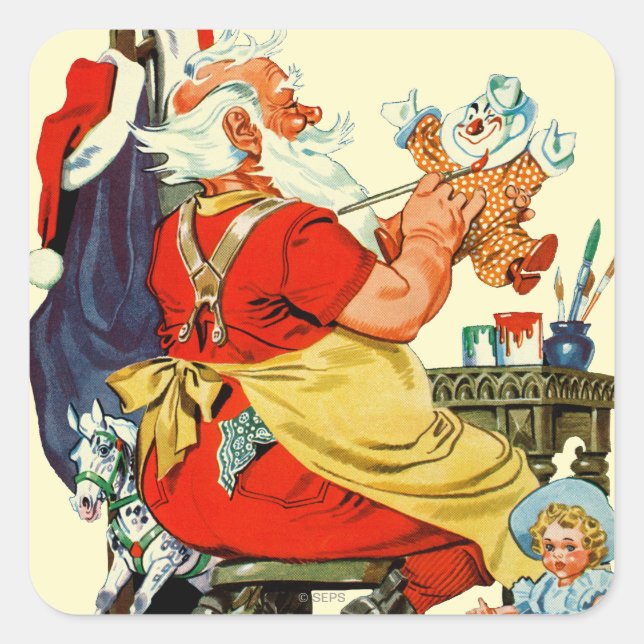 Santa at Work Quadratischer Aufkleber (Vorderseite)