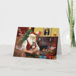 Santa at Zuhause - Chihuahua (Blaucreme) Feiertagskarte