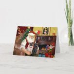 Santa at Zuhause - Möpsen 2,2F,1blk) Feiertagskarte<br><div class="desc">Santa in Zuhause mit seinen zwei Möpsen ,  entspannen vor dem Feuer vor der großen Nacht.  (Hinweis Mona Lisa über dem Mantel.)</div>