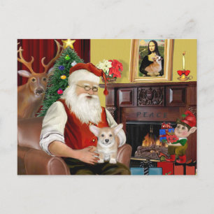Santa at Zuhause - Welsh Corgi Pup Feiertagspostkarte