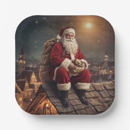 Santa auf dem Dach Pappteller