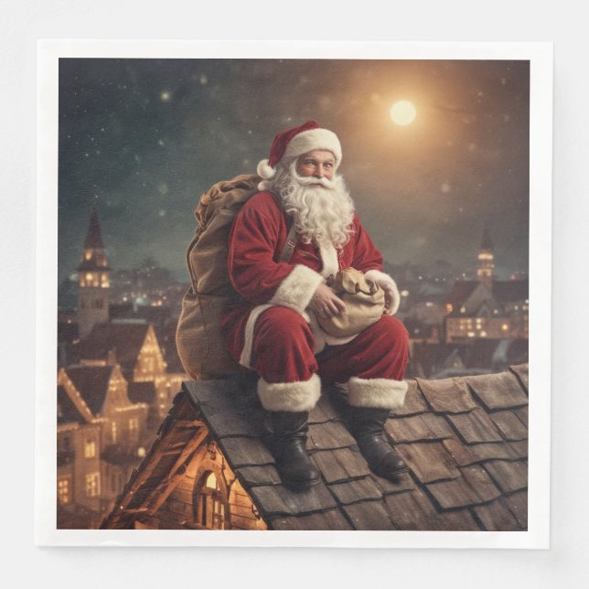 Santa auf dem Dach Serviette (Vorderseite)