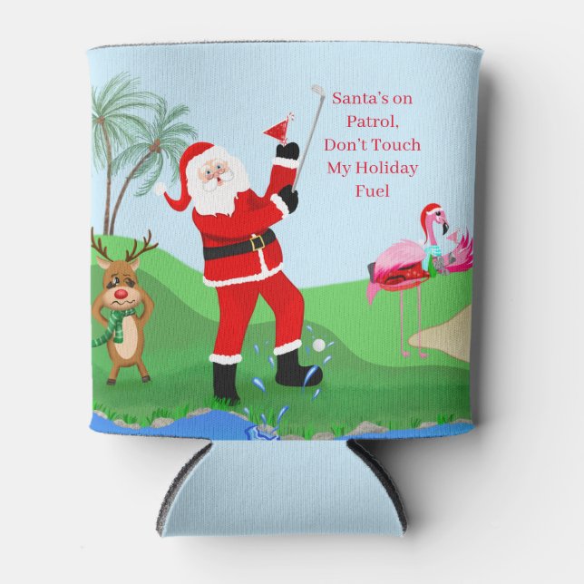 Santa auf dem Golfplatz mit Cocktail Funny Xmas Dosenkühler (Vorderseite)