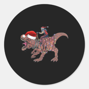 Santa auf Dinosaurier T Rex Weihnachten Jungen Män Runder Aufkleber