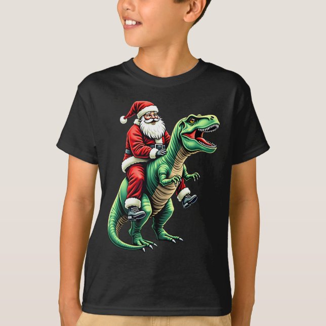 Santa auf Dinosaurier T-Shirt (Vorderseite)