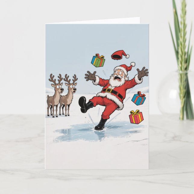 Santa auf dünnem Eis Karte (Vorderseite)