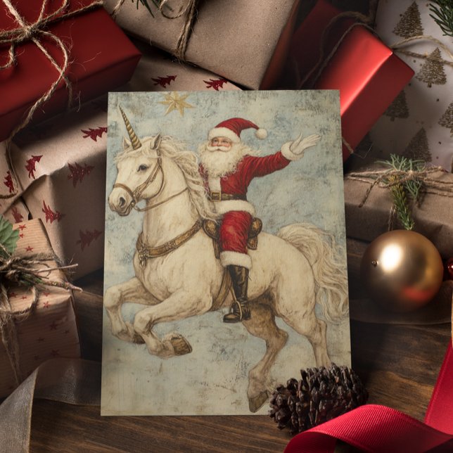 Santa auf einem Einhorn Weihnachten Weihnachtsfeie Karte (Von Creator hochgeladen)