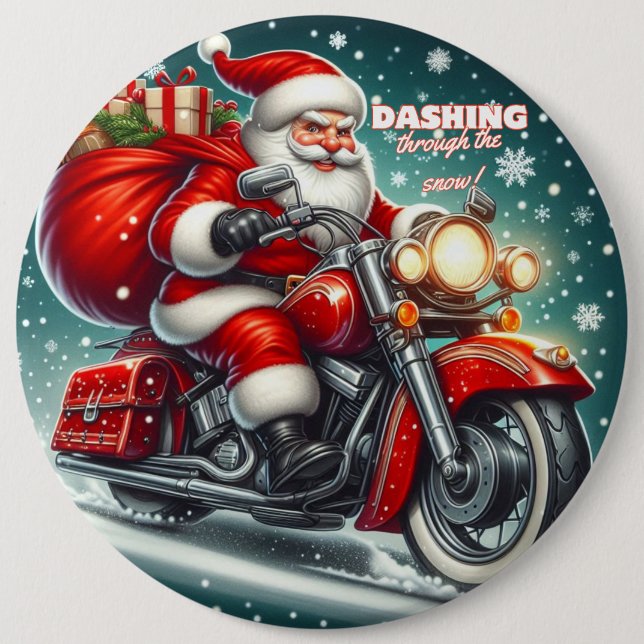 Santa auf einem Motorrad Button (Vorderseite)