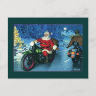Santa auf einem Motorrad Feiertagspostkarte