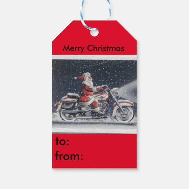 Santa auf einem Motorrad-Geschenkschild Geschenkanhänger (Rückseite)