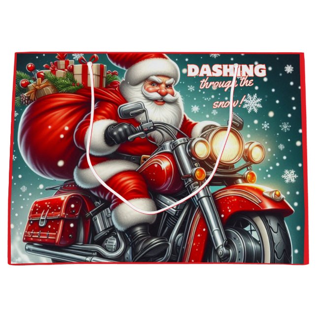 Santa auf einem Motorrad Große Geschenktüte (Vorderseite)