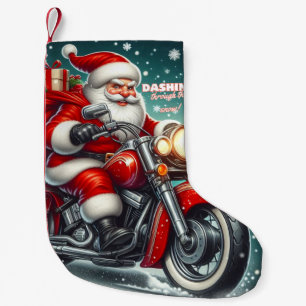 Santa auf einem Motorrad Kleiner Weihnachtsstrumpf