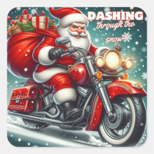 Santa auf einem Motorrad Quadratischer Aufkleber