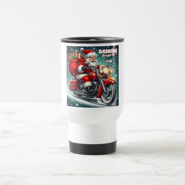 Santa auf einem Motorrad Reisebecher (Mittel)