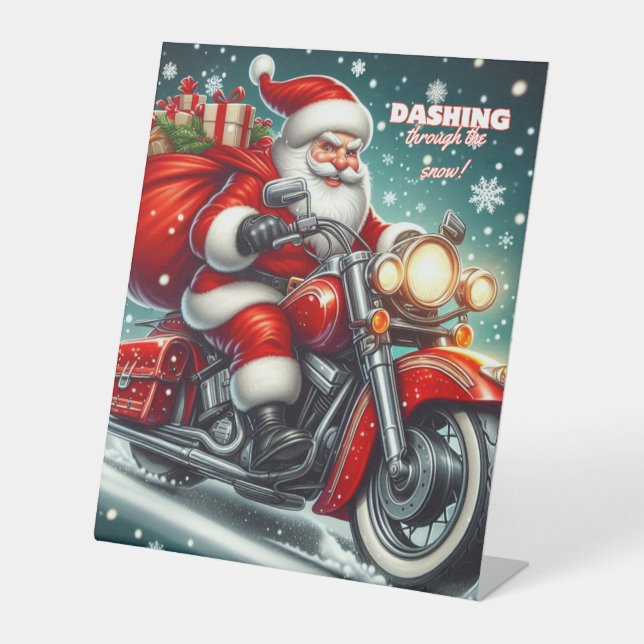 Santa auf einem Motorrad Sockelschild (Vorderseite)