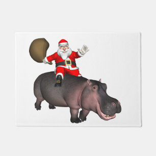 Santa auf einem Nilpferd reitend Fußmatte