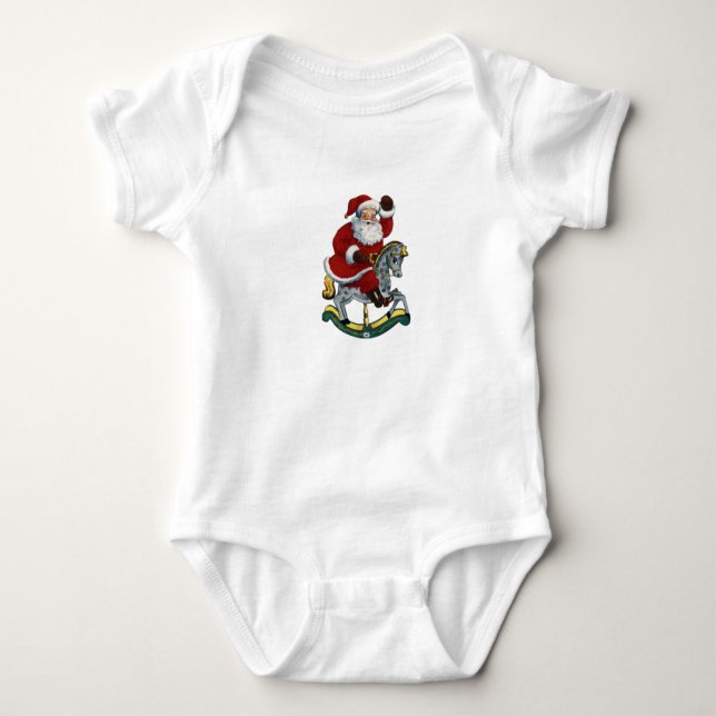 Santa auf einem Rocking Horse Baby T-Shirt Baby Strampler (Vorderseite)
