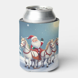 Santa auf einem von weißen Pferden gezogenen Schli Dosenkühler