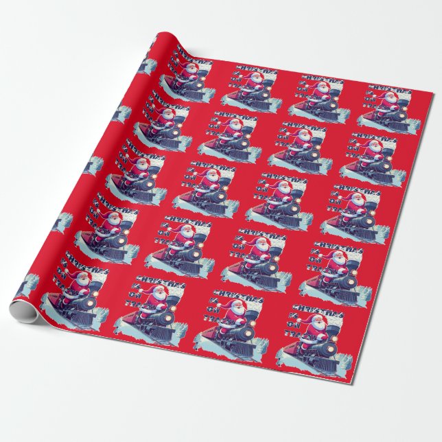Santa auf einem Zug Geschenkpapier (Ungerollt)