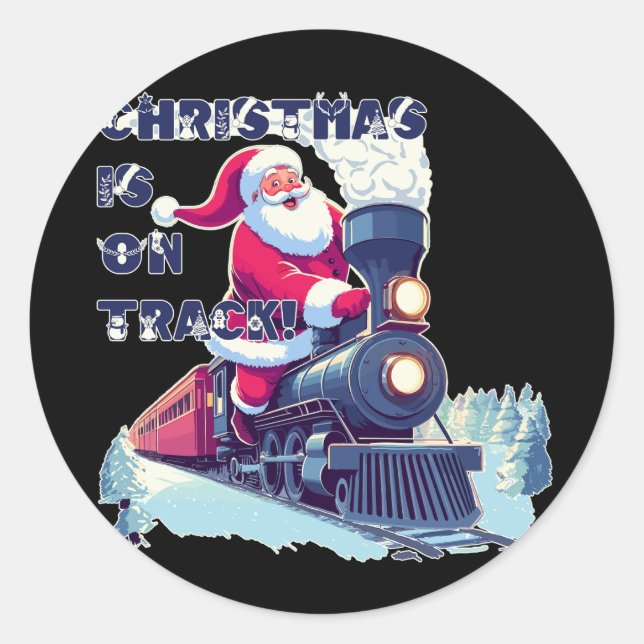 Santa auf einem Zug Runder Aufkleber (Vorderseite)