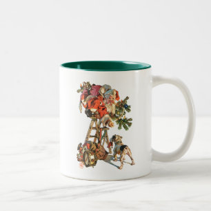 Santa auf einer Leiter Zweifarbige Tasse