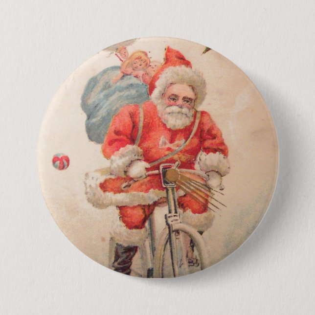 Santa auf Fahrrad Button (Vorderseite)