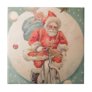 Santa auf Fahrrad Fliese