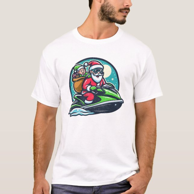 Santa auf Jetski T-Shirt (Vorderseite)