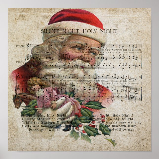 Santa auf musikalischem Hintergrund mit Spielzeug Poster (Vorne)