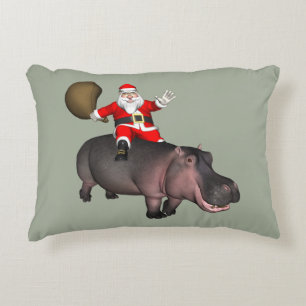 Santa auf Nilpferd reitend Dekokissen