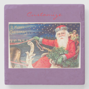 Santa auf Schlitten Thunder_Cove vintage Steinuntersetzer