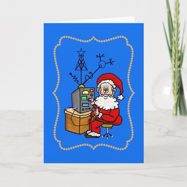 Santa auf seiner Riesenweihnachtskarte Karte (Vorderseite)