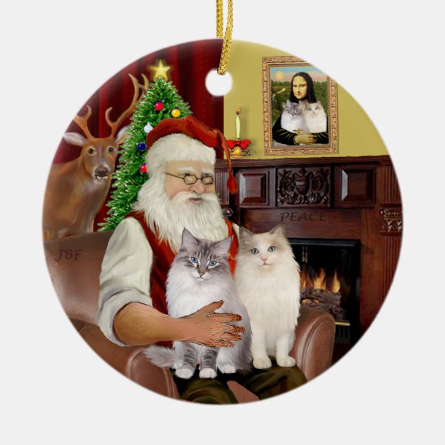 Santa auf Zuhause - Zwei Ragdoll-Katzen Keramikornament (Vorne)