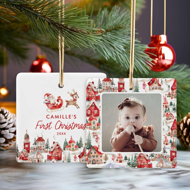 Santa Baby 1. Weihnachtsfeier Foto Ornament (1st Christmas Santa Baby Photo Ornament)