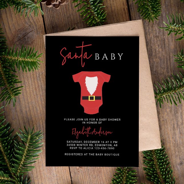 Santa Baby Baby Dusche Weihnachten Modernes Black  Einladung (Von Creator hochgeladen)