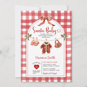 Santa-Baby-Baby-Shower-Wäscheleine-Band-Gingham Einladung