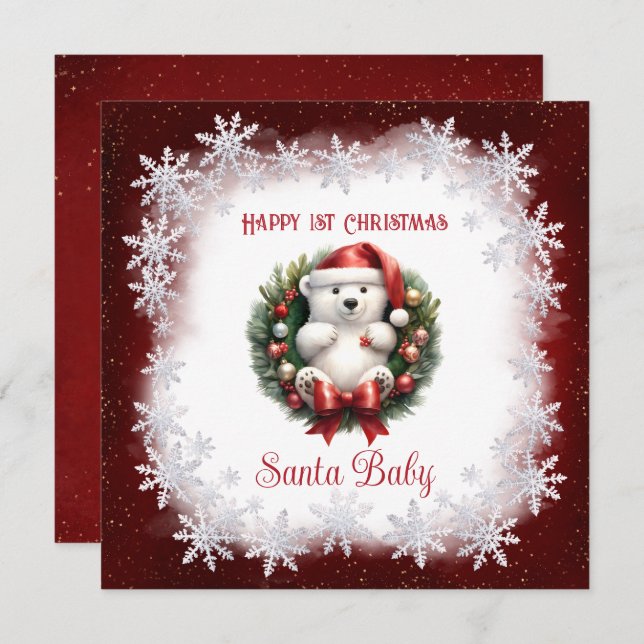 Santa Baby Bear Neues Baby 1. Weihnachtskarte Dankeskarte (Vorne/Hinten)