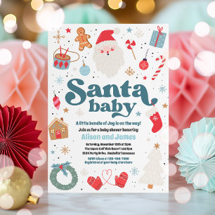 Santa Baby Blue and Red Christmas Baby Dusche Einladung
