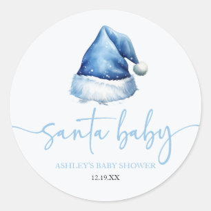 Santa Baby Blue Hat Weihnachtsferien Baby Dusche Runder Aufkleber
